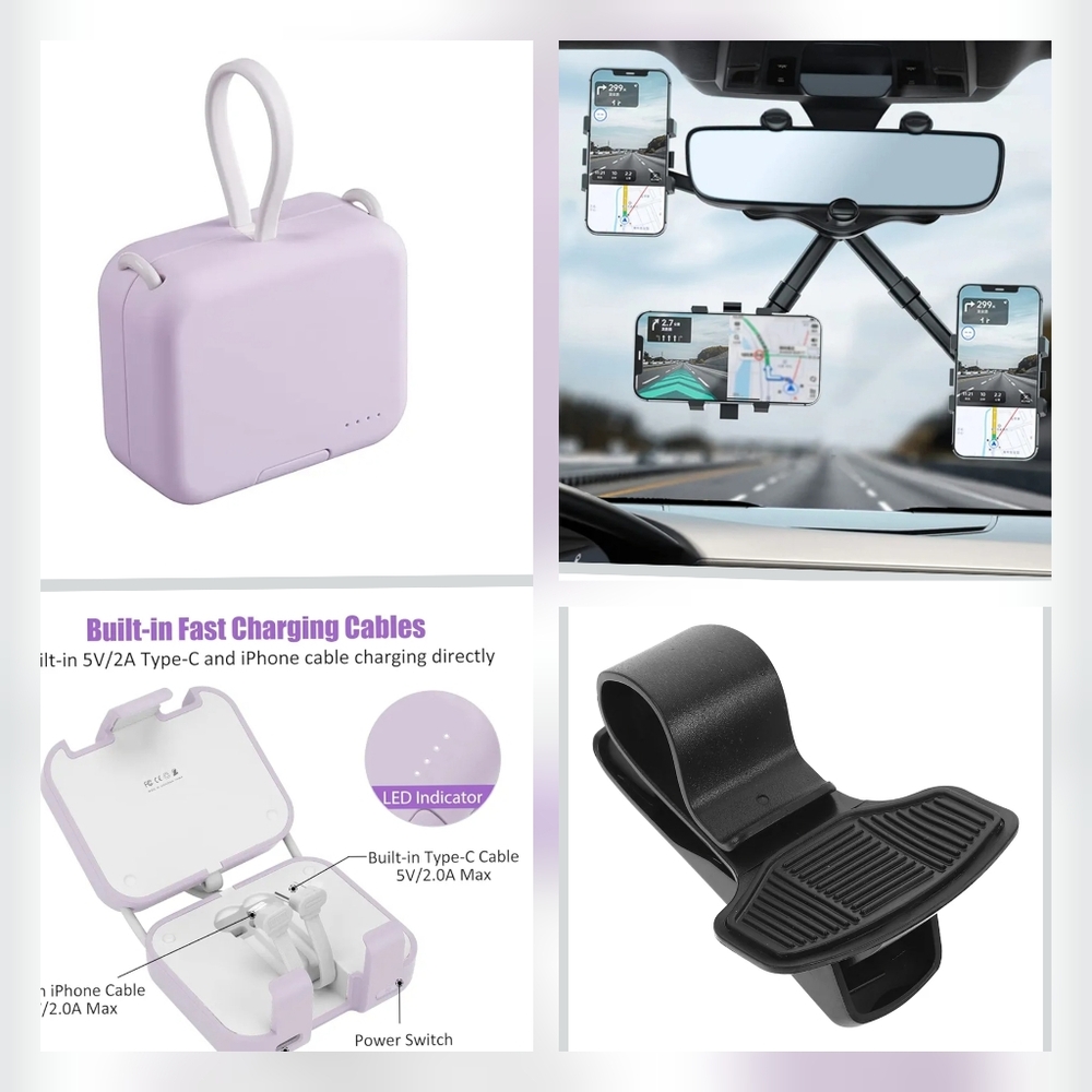 Smart Phone Car Holder, 360 Free Rotating Phone Holder, & Power Bank